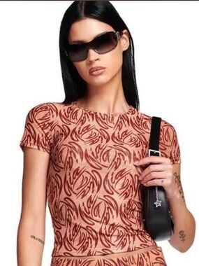 I.AM.GIA Burnt Orange Patterned Mesh Top